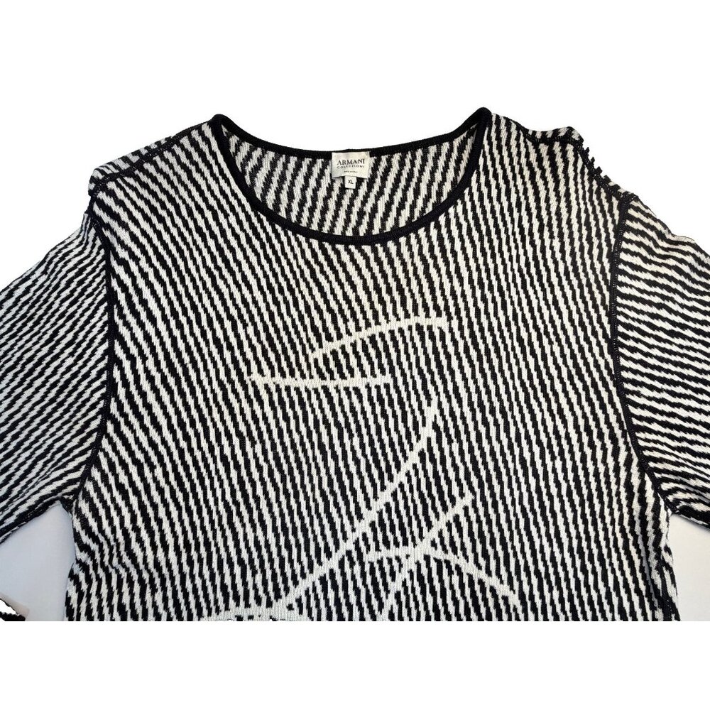 Vintage Armani Collezioni Graphic Knit Sweater XL Black White Made in Italy